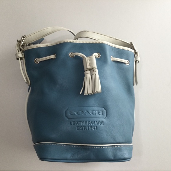 Coach Handbags - Coach Blue and White Leather Bucket Bag